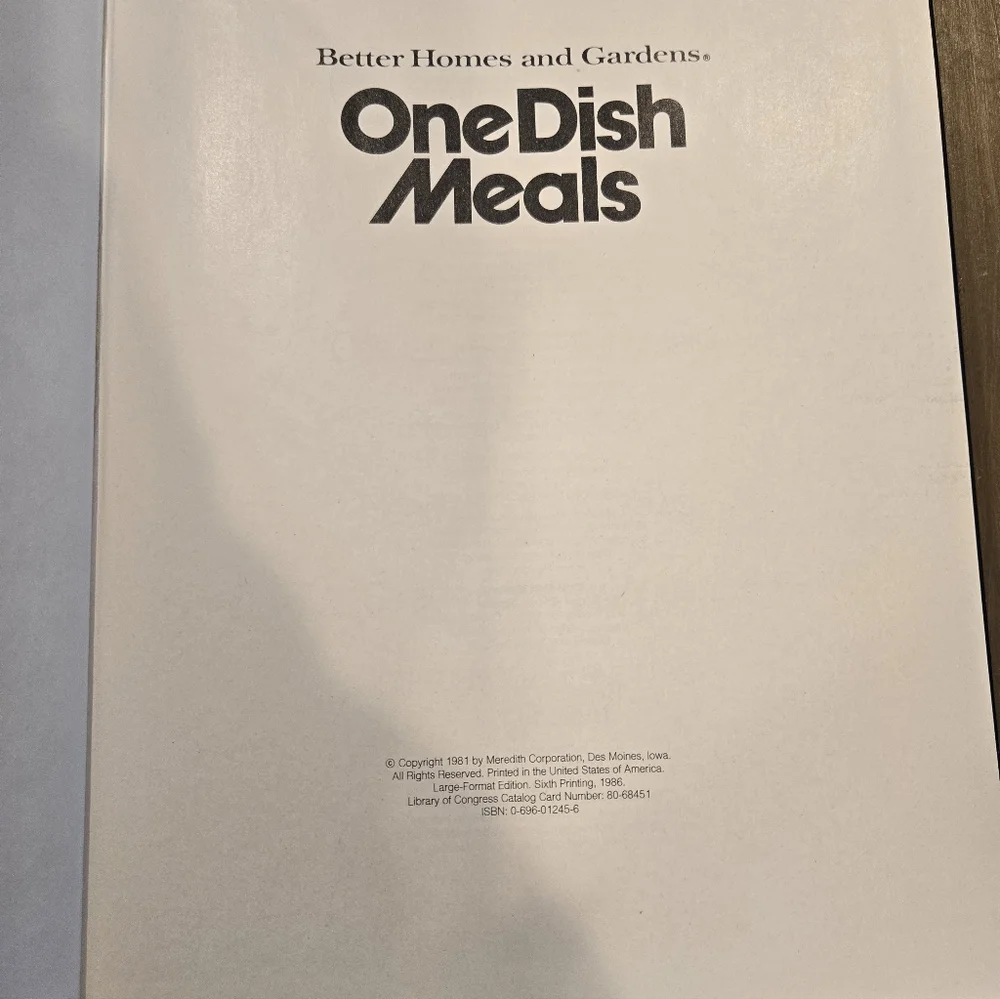 Better Homes and Gardens One Dish Meals Cookbook Vintage